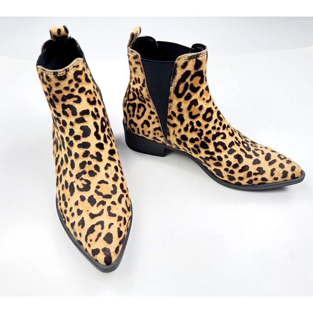 Steve Madden Jerry Bootie Calf Hair Women 8M EUC‎ Leopard Pointed Toe Pull on